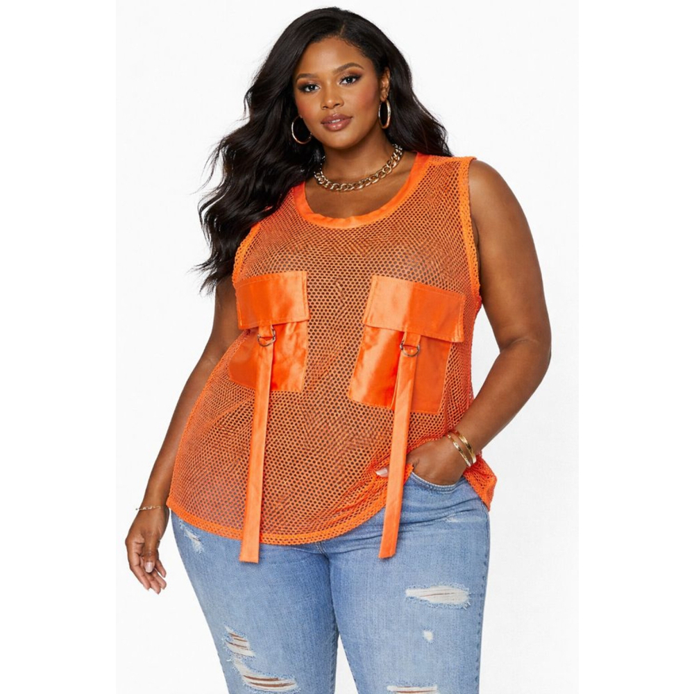 JULIA by love J Orange Mesh Utility Tank Top Women’s 1X